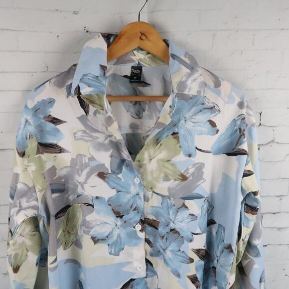 DAZY BLUE FLORAL LONG SLEEVE BUTTON DOWN TOP SIZE MEDIUM - Picture 4 of 6